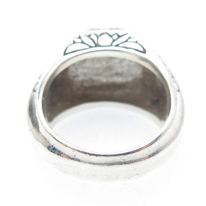 925 Sterling SIlver Vintage Real Tourmaline Lotus Ring Size 7.5 (cracked stone)