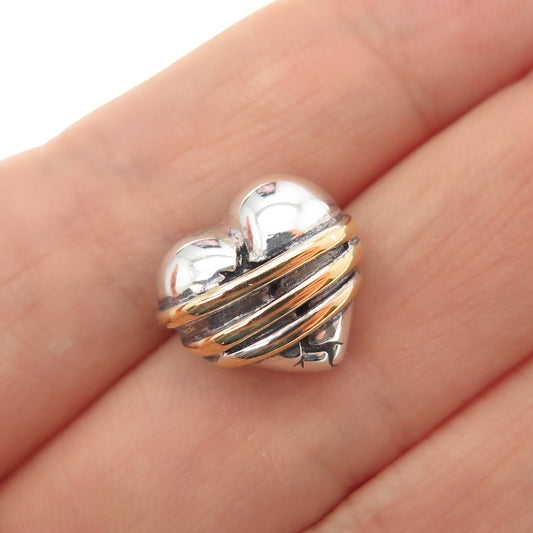 925 Sterling Silver 2-Tone Vintage Healing Heart Mini Slide Charm Pendant