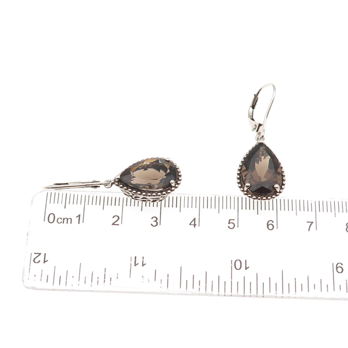 Michelle Albala 925 Sterling Silver Vintage Real Smoky Quartz Dangle Earrings