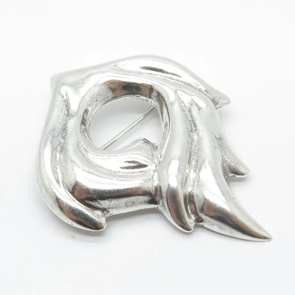 925 Sterling Silver Vintage Mexico Modernist Fire Pin Brooch