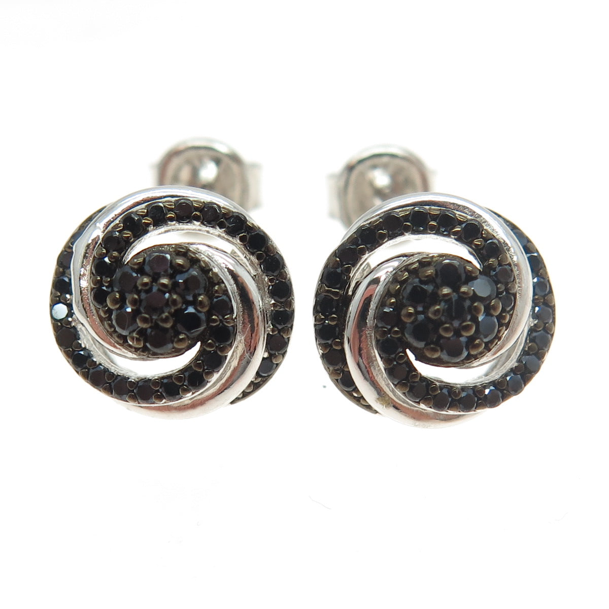 925 Sterling Silver Black C Z Stud Earrings