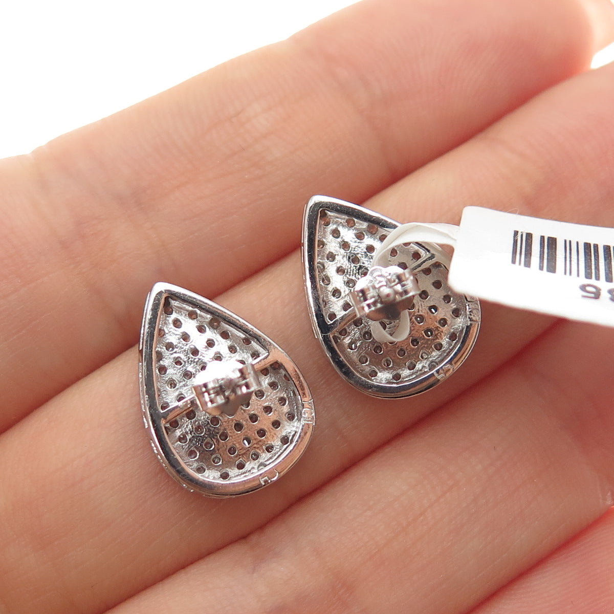925 Sterling Silver Round-Cut C Z Teardrop Earrings