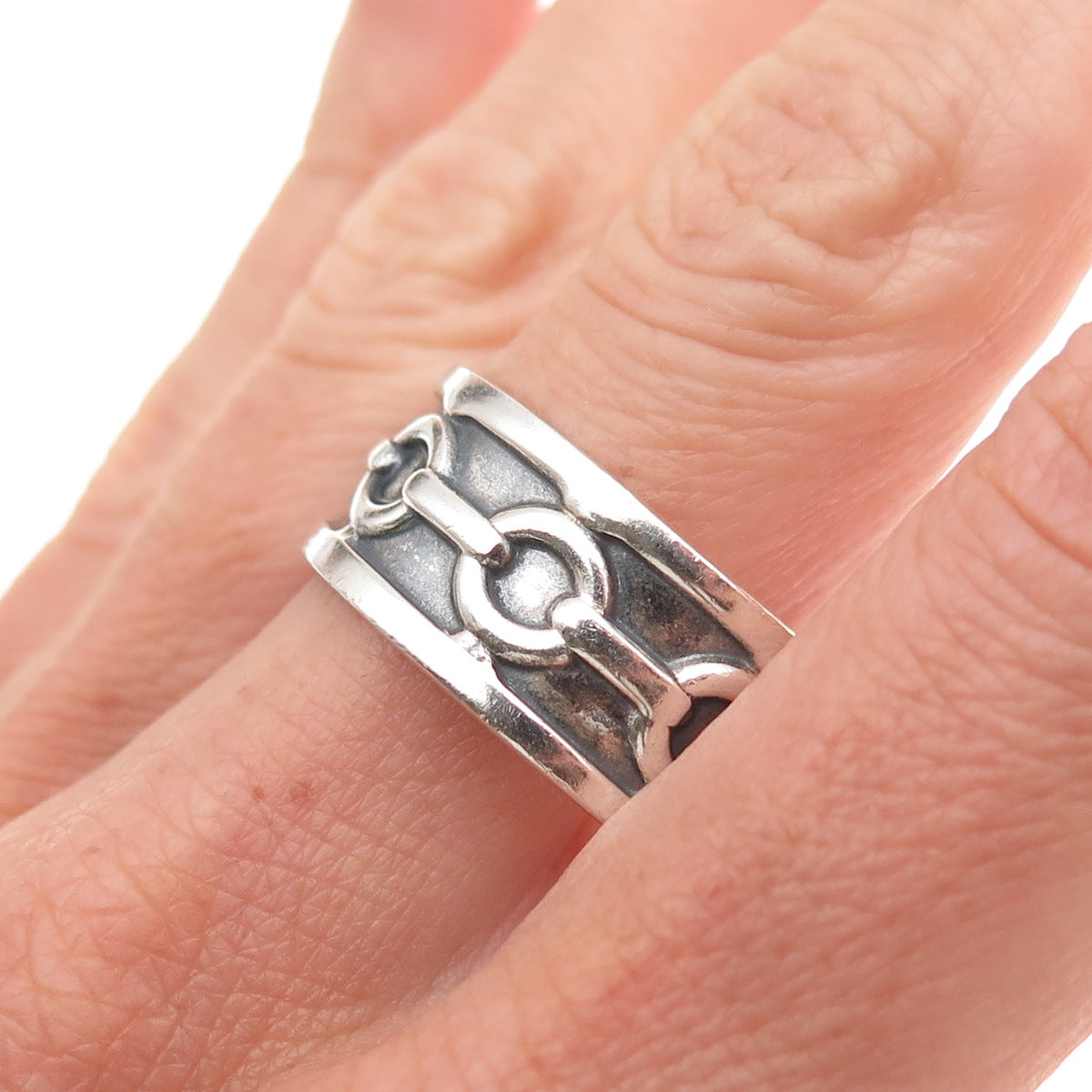 925 Sterling Silver Vintage Chain Link Oxidized Band Ring Size 14.5