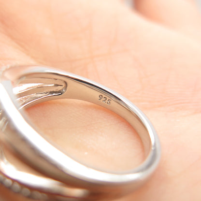 925 Sterling Silver 2-Tone SUN Real White Diamond Double Heart Ring Size 7