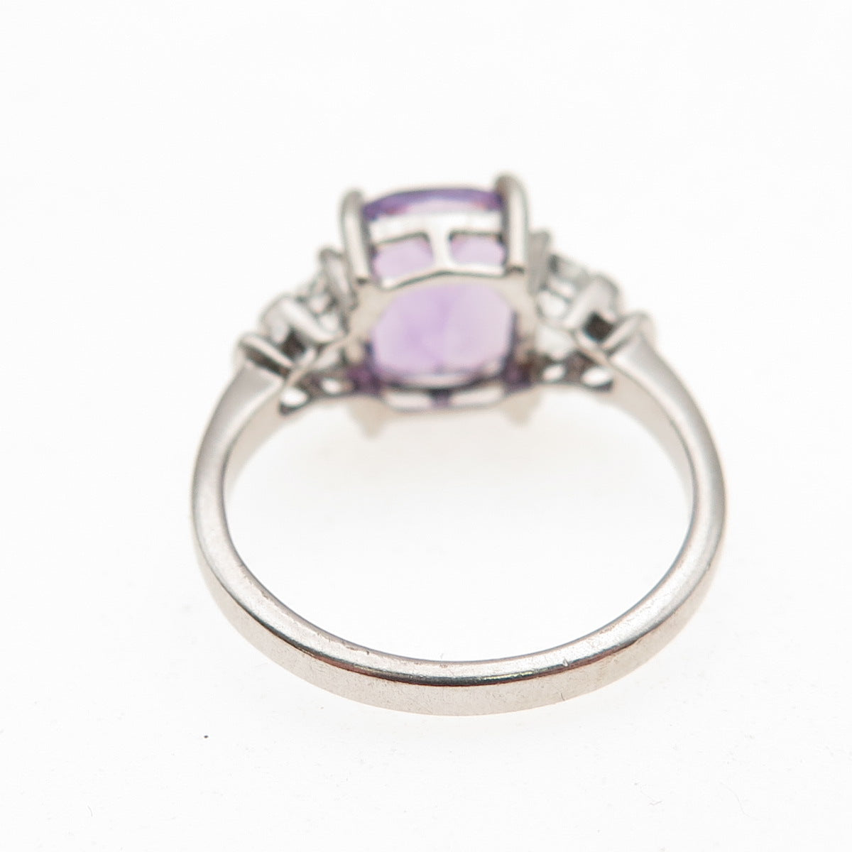 925 Sterling Silver Vintage Real Amethyst & White Topaz Ring Size 7