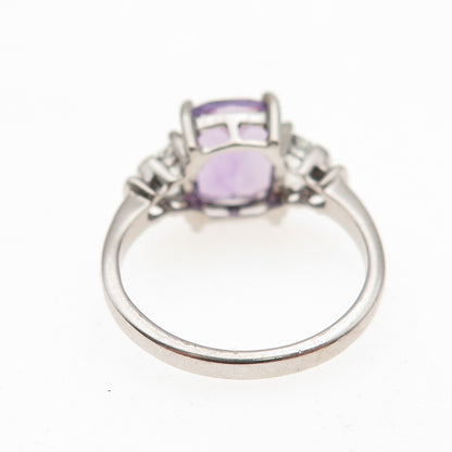 925 Sterling Silver Vintage Real Amethyst & White Topaz Ring Size 7