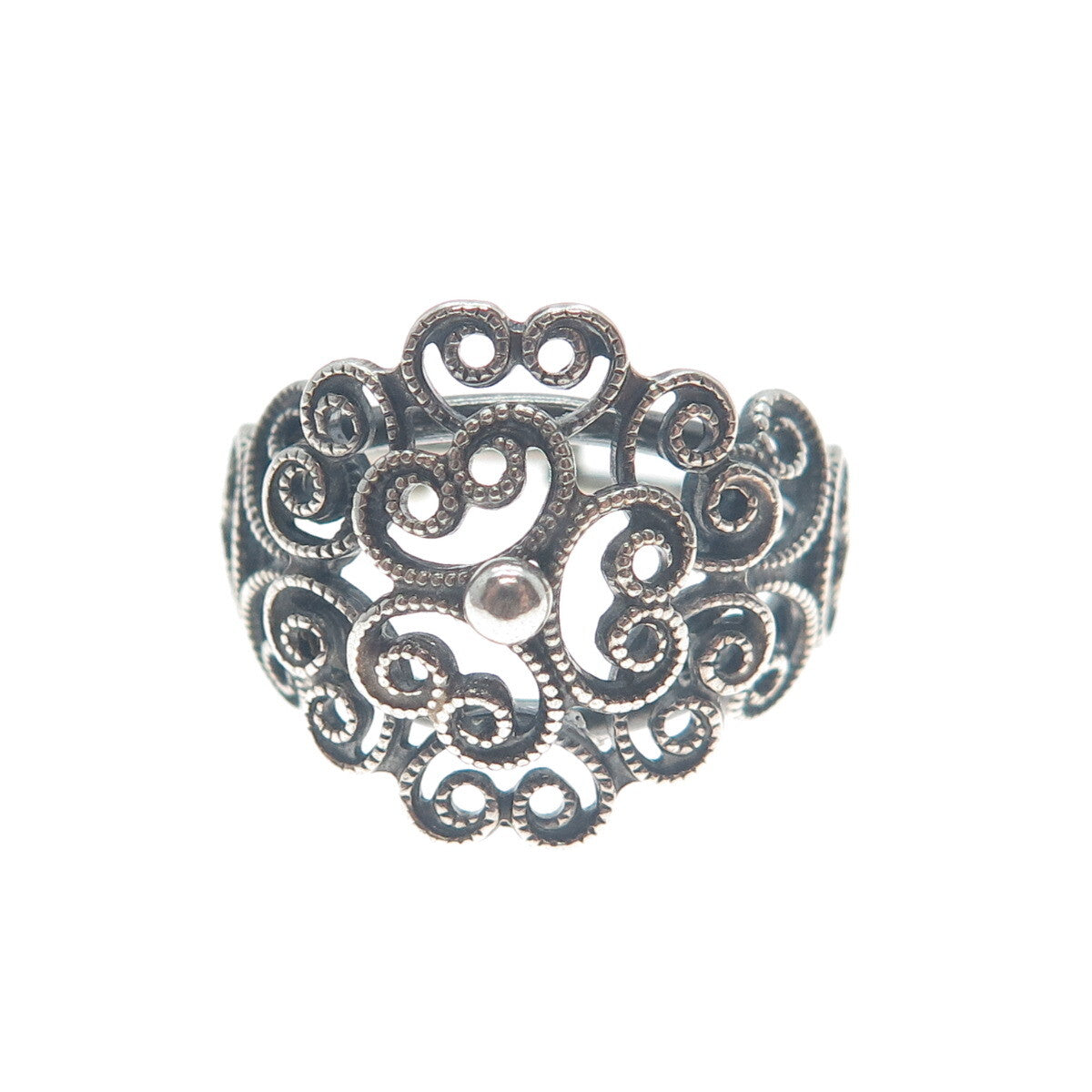 BEAU 925 Sterling Silver Vintage Swirl Oxidized Adjustable Ring Size 6.75