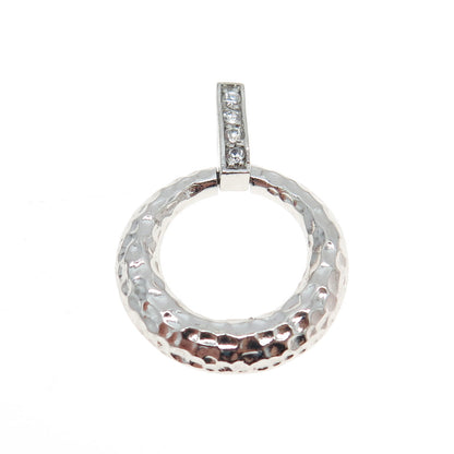 925 Sterling Silver Round-Cut C Z Hammered Circle Pendant