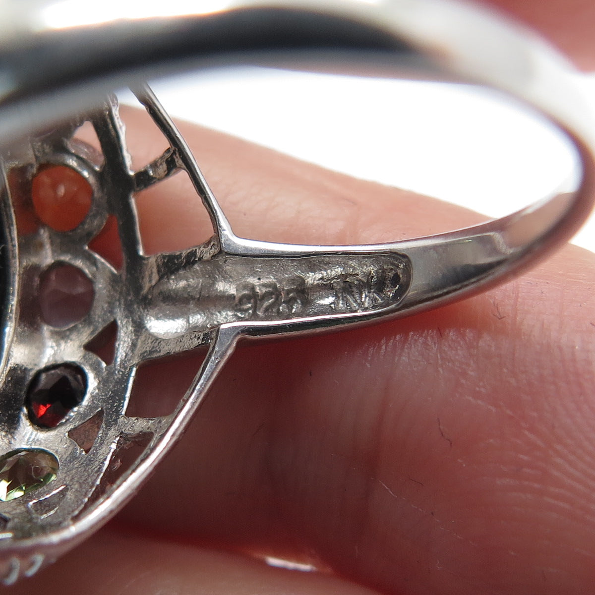 925 Sterling Silver Real Onyx Topaz Amethyst Citrine Peridot Garnet Ring Size 6