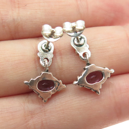 925 Sterling Silver Vintage Real Amethyst Granulated Oxidized Earrings