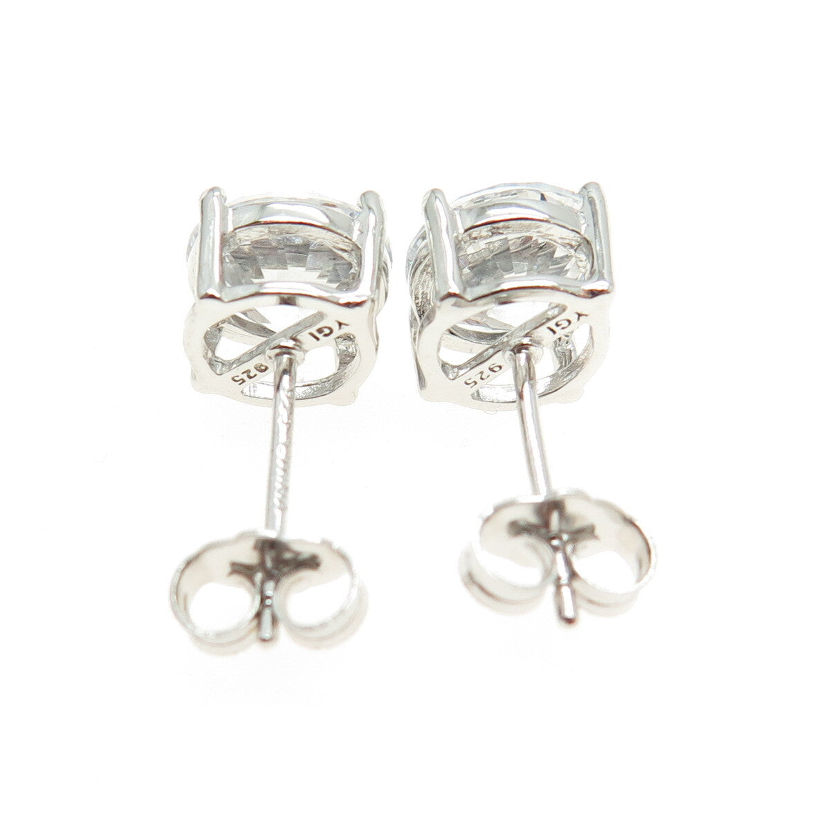 925 Sterling Silver Round-Cut C Z Stud Earrings