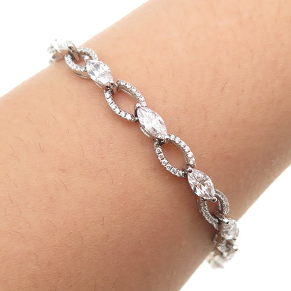 925 Sterling Silver Marquise & Round-Cut C Z Bracelet 6.75"