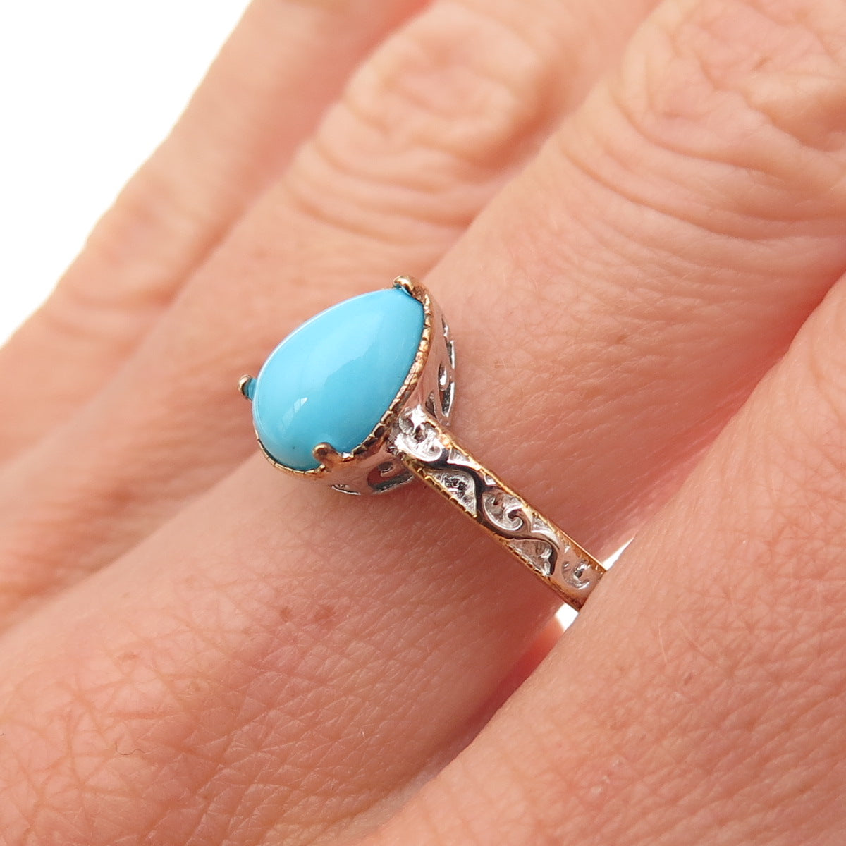 Chuck Clemency Sterling Silver 2-Tone Real Sleeping Beauty Turquoise Ring Size 8