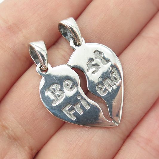 925 Sterling Silver Vintage Best Friends Heart Pendant