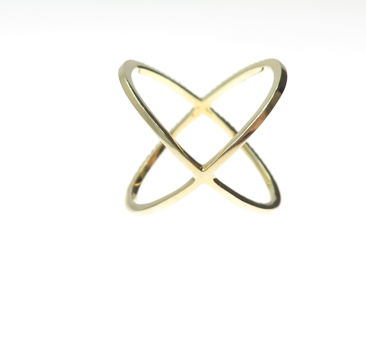 DBJ DEE BERKLE 925 Sterling Gold Plated Real Diamond Crisscross Ring Size 8.25