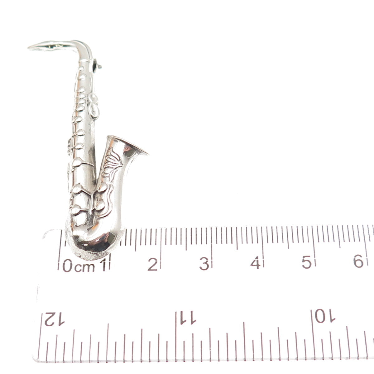 Beau 925 Sterling Silver Antique Art Deco Saxophone Oxidized Pin Brooch