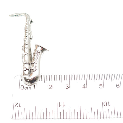 Beau 925 Sterling Silver Antique Art Deco Saxophone Oxidized Pin Brooch