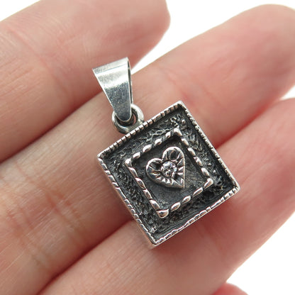 HUGHES 925 Sterling Silver Vintage C Z Heart Oxidized Minimalist Pendant