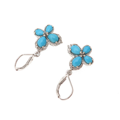 Chuck Clemency 925 Sterling Silver Real Turquoise White Topaz Butterfly Earrings