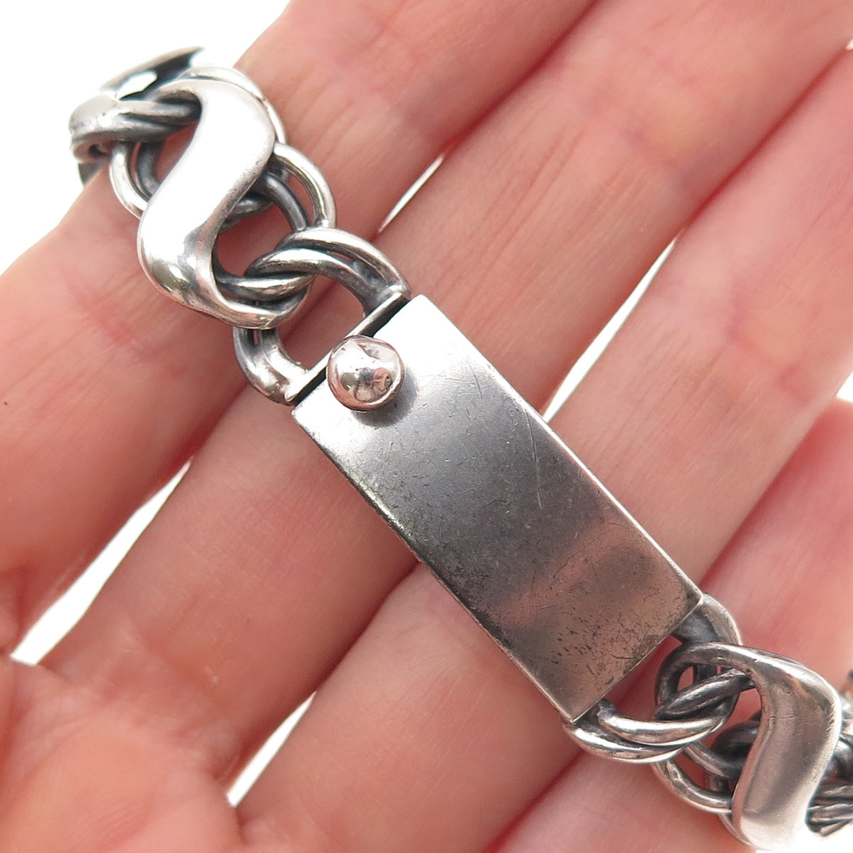 925 Sterling Silver Vintage Mexico Infinity Link Oxidized Bracelet 6.5"