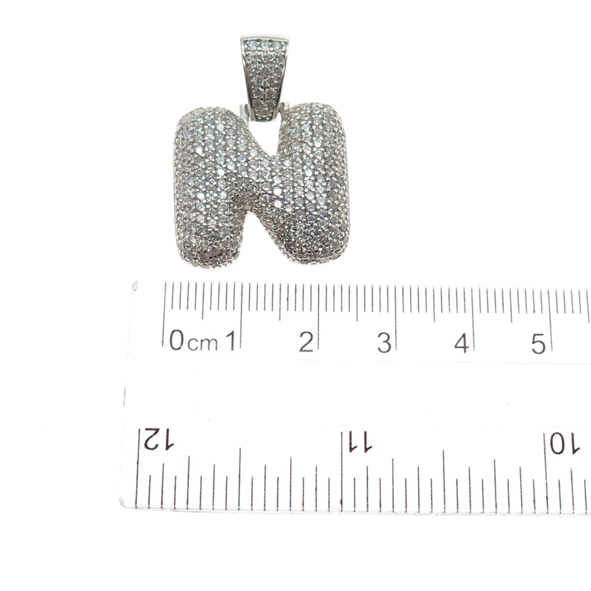 925 Sterling Silver Round-Cut C Z Letter N Initial Charm Pendant