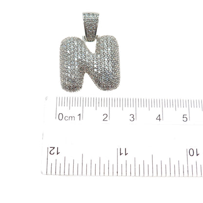 925 Sterling Silver Round-Cut C Z Letter N Initial Charm Pendant