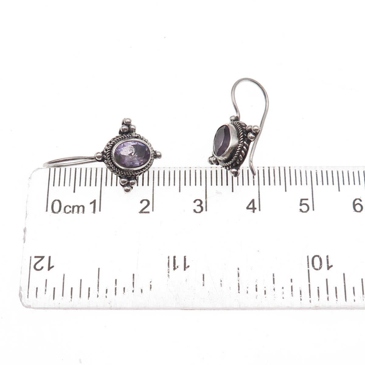 925 Sterling Silver Vintage Real Amethyst Beaded Oxidized Earrings