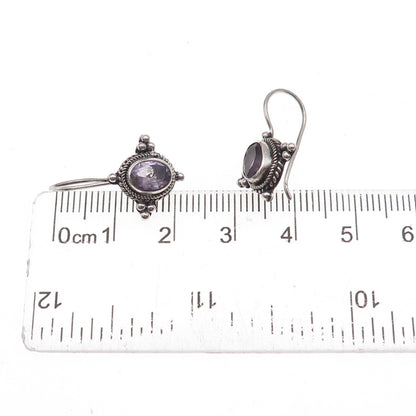 925 Sterling Silver Vintage Real Amethyst Beaded Oxidized Earrings