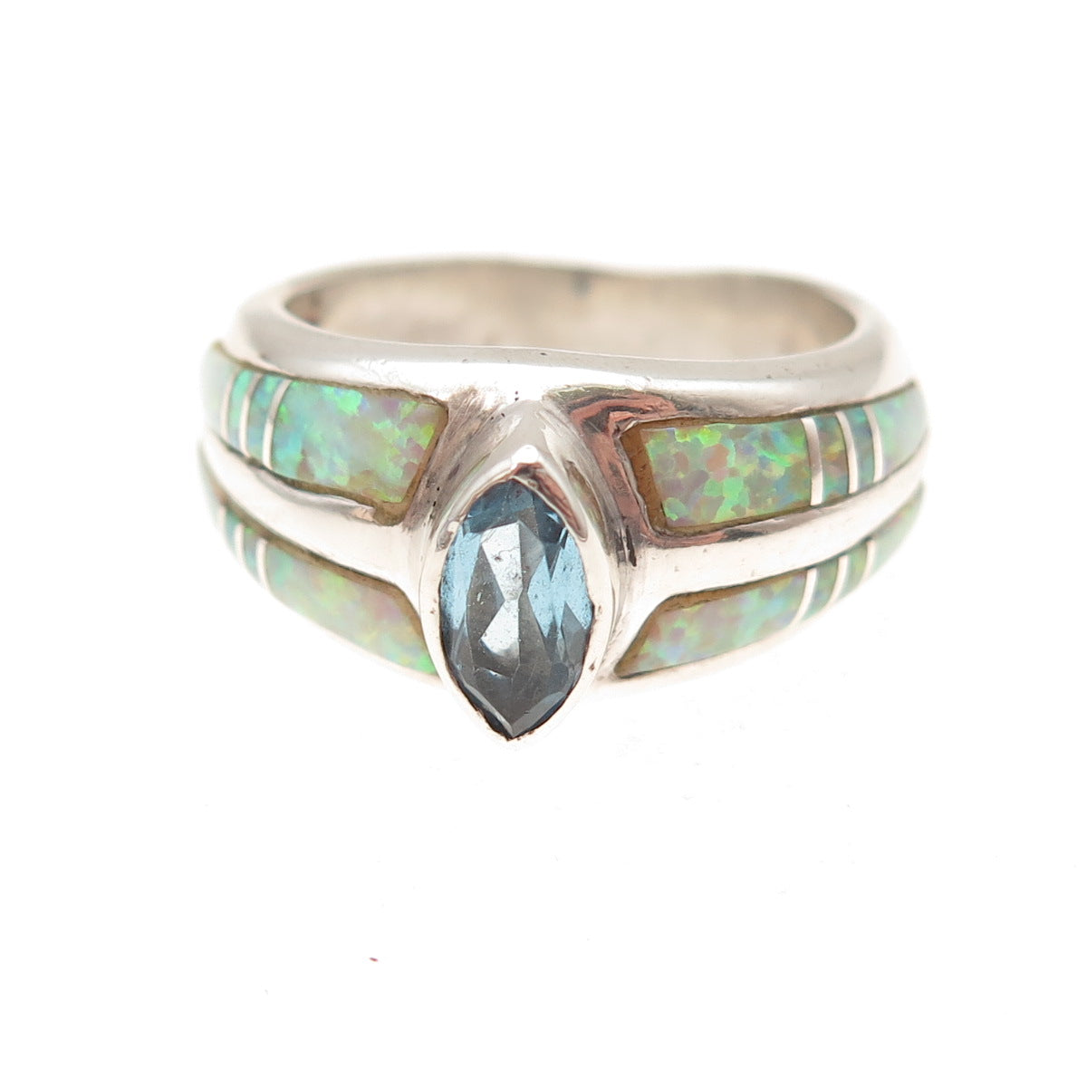 Vera Luna Zuni Old Pawn Sterling Silver Vintage Blue Topaz & Opal Ring Size 6.75