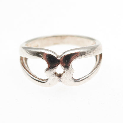 925 Sterling Silver Vintage Heart Oxidized Hug Ring Size 7