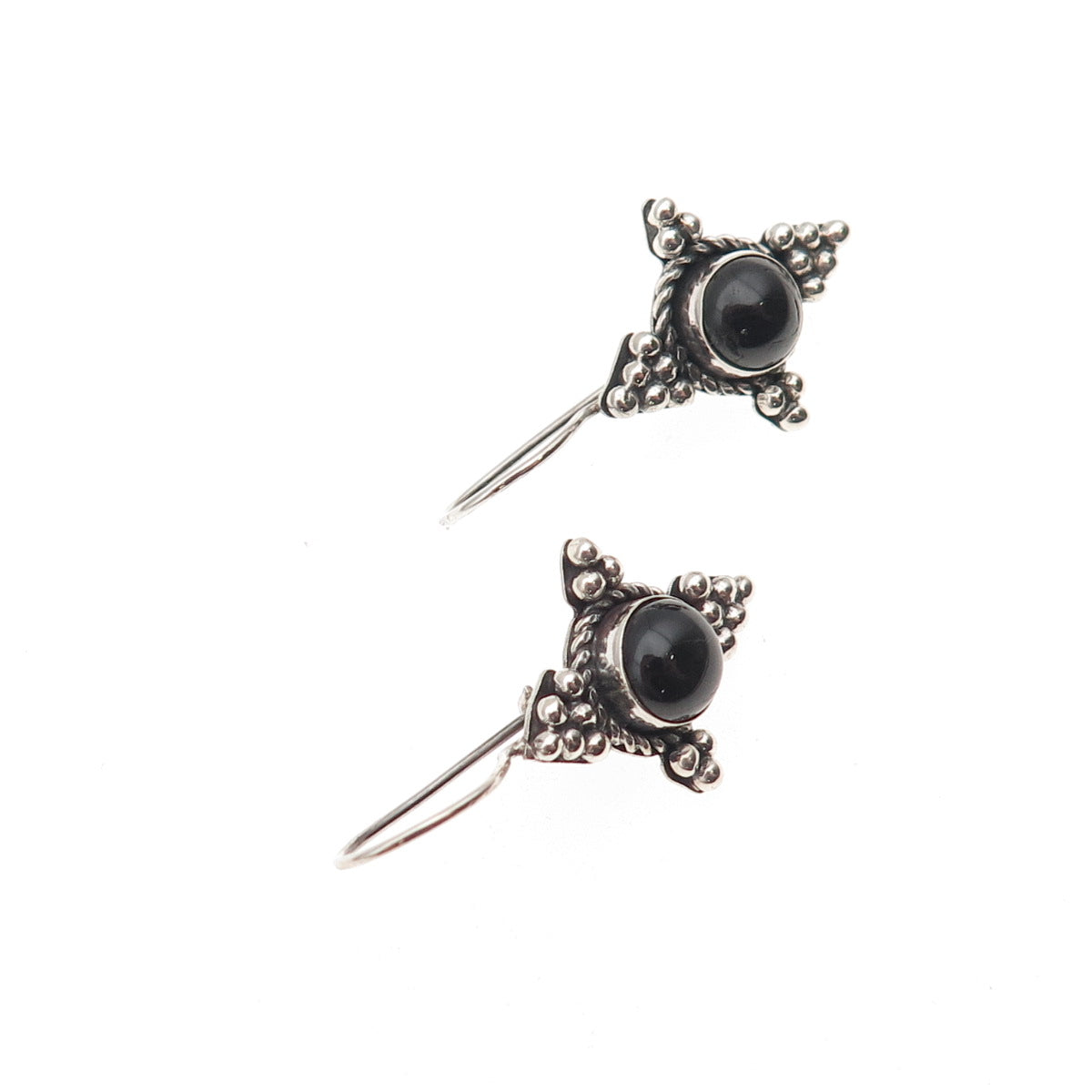 925 Sterling Silver Vintage Real Black Obsidian Cross Beaded Earrings