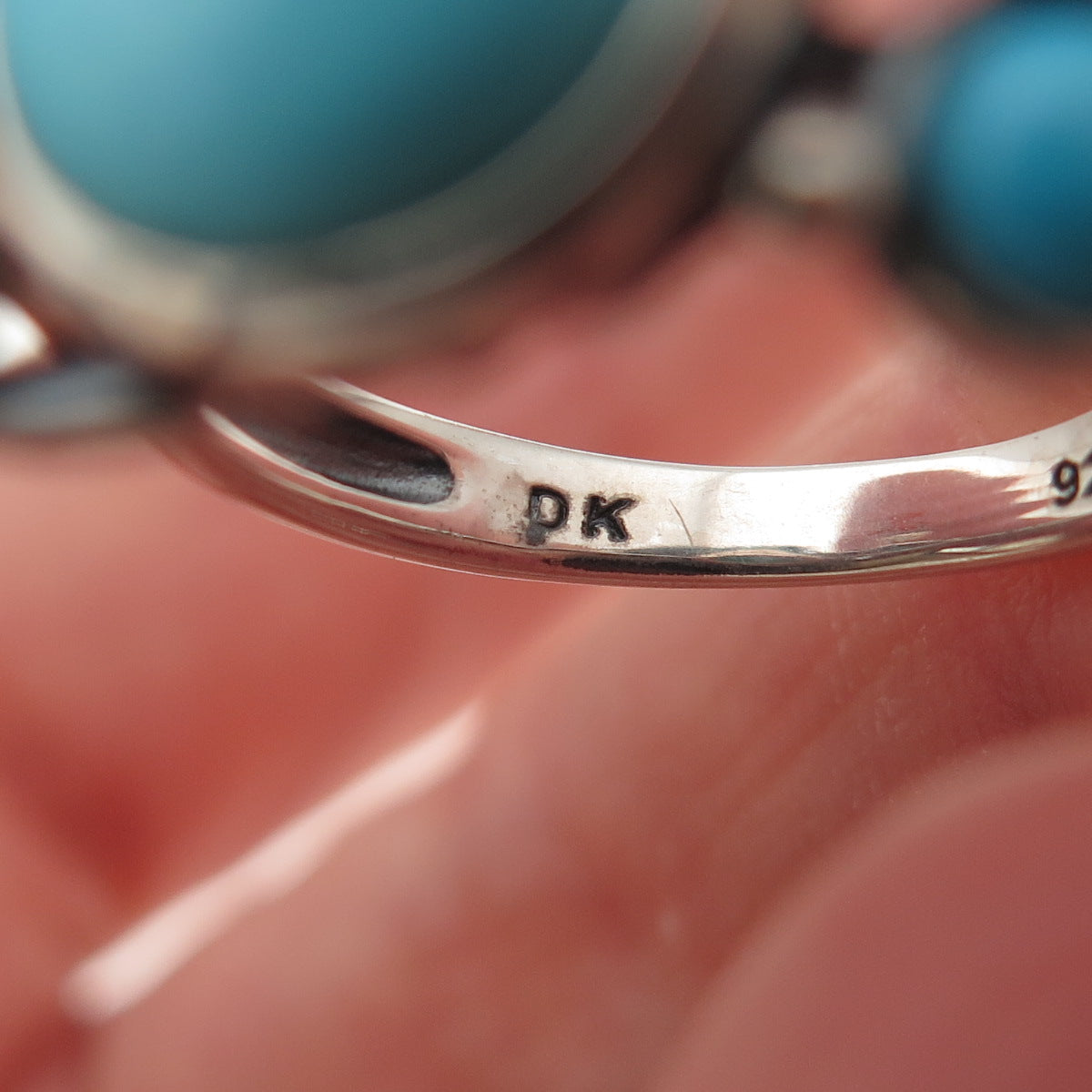 925 Sterling Silver Real Sleeping Beauty Turquoise Floral Oxidized Ring Size 8