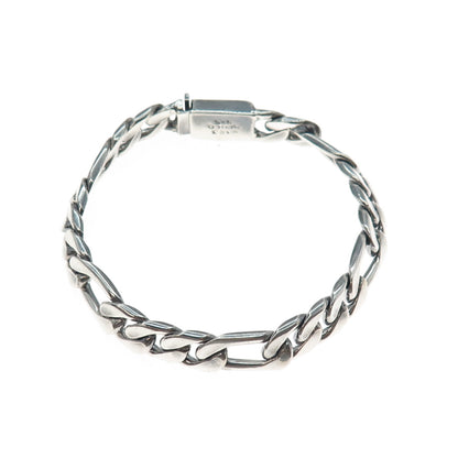 925 Sterling Silver Vintage Mexico Figaro Link Oxidized Bracelet 8"