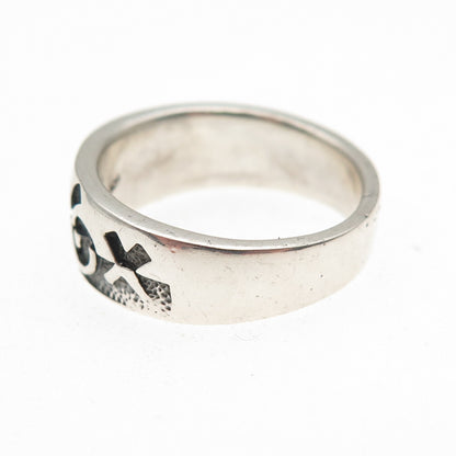 925 Sterling Silver Vintage Tribal Symbols Oxidized Ring Size 7