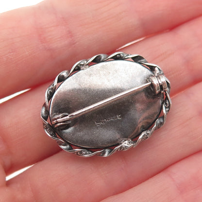 925 Sterling Silver Antique Art Deco Real Tyrone Turquoise Oxidized Pin Brooch