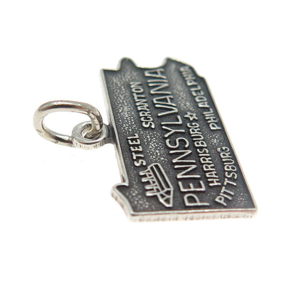 FRENCH & FRANKLIN 925 Sterling Silver Vintage Pennsylvania Map Charm Pendant