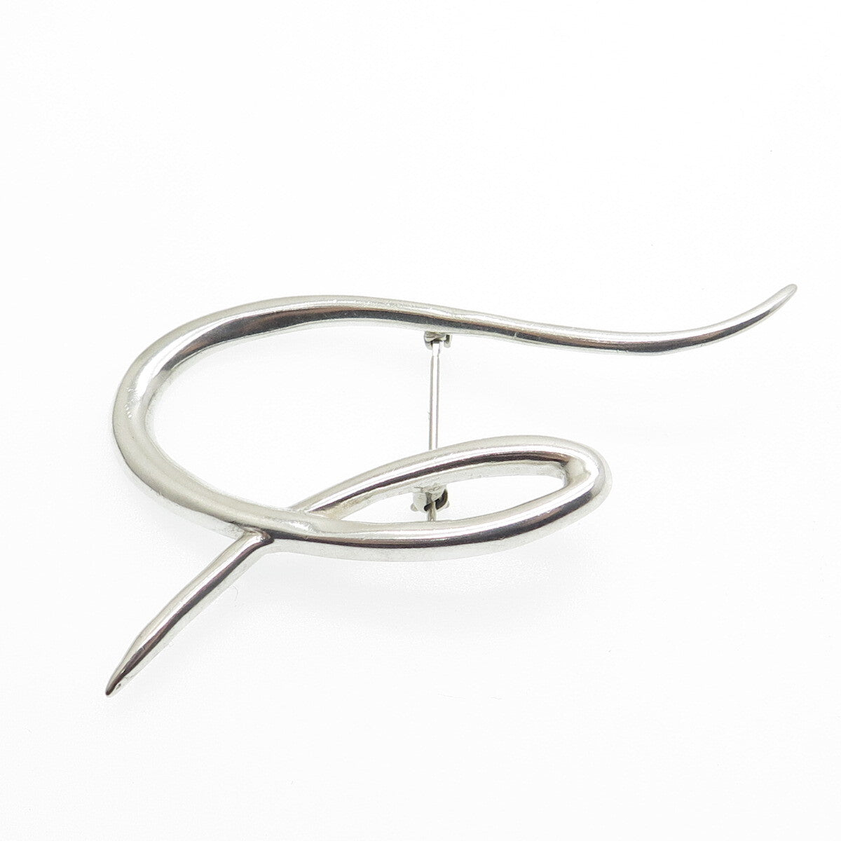 925 Sterling Silver Vintage Modernist Letter "U" Alphabet Pin Brooch