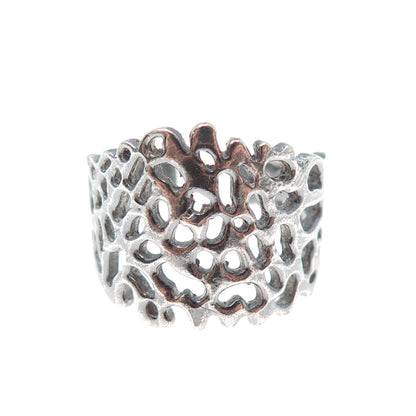 925 Sterling Silver Vintage Modernist Oxidized Adjustable Ring Size 10.5