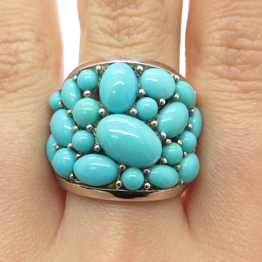 925 Sterling Silver Real Sleeping Beauty Turquoise Gemstone Wide Ring Size 6.25