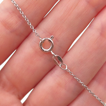 925 Sterling Silver Real Blue & White Diamond Heart Cable Chain Necklace 18"