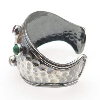 925 Sterling Silver Vintage Mexico Multi-Gem Modernist Adjustable Bracelet 7"