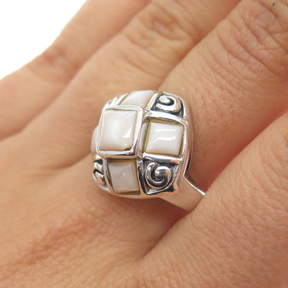 925 Sterling Silver Vintage Real MOP Modernist Spiral Ring Size 8.25