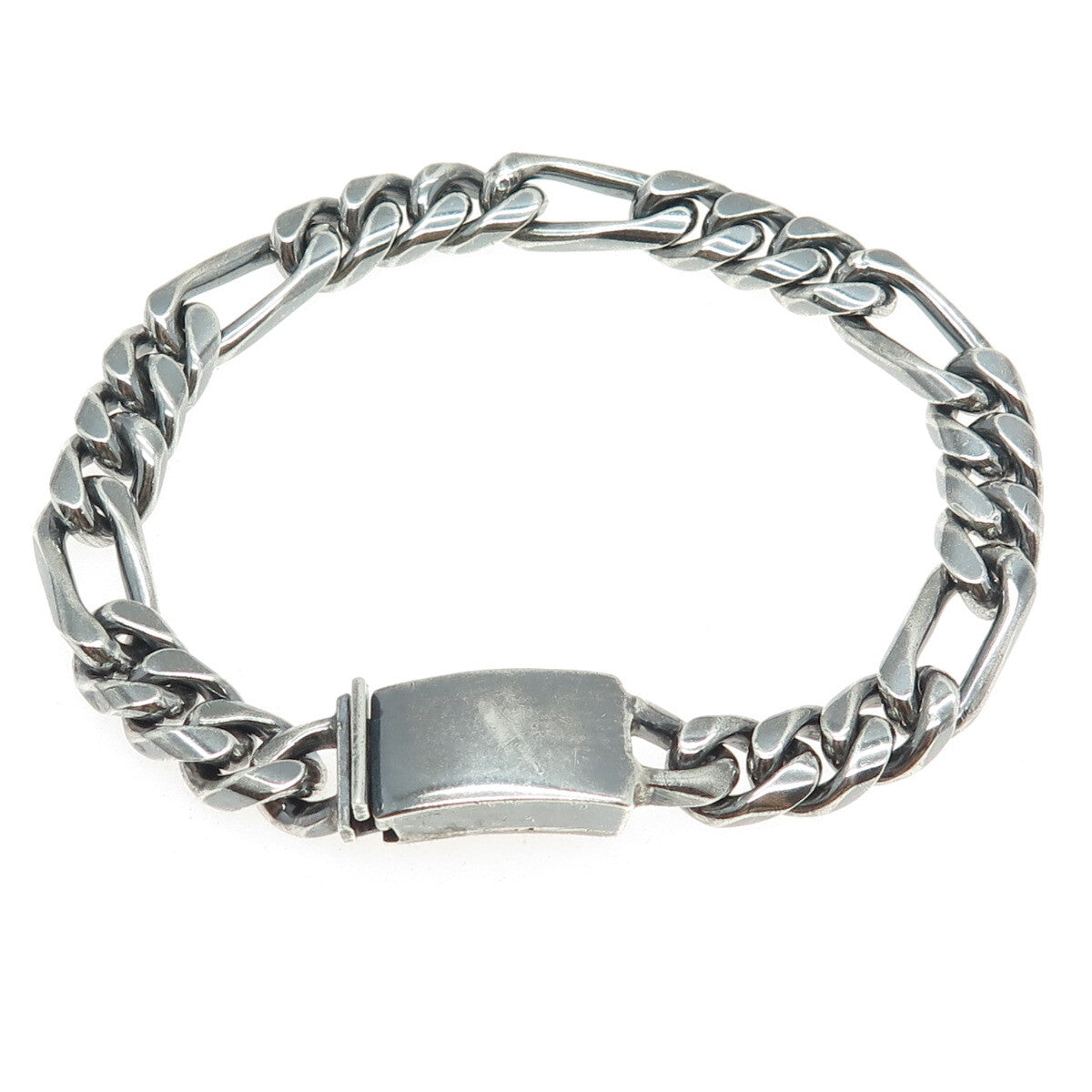 925 Sterling Silver Vintage Mexico Cuban Figaro Link Oxidized Bracelet 8"