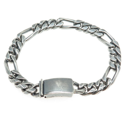 925 Sterling Silver Vintage Mexico Cuban Figaro Link Oxidized Bracelet 8"