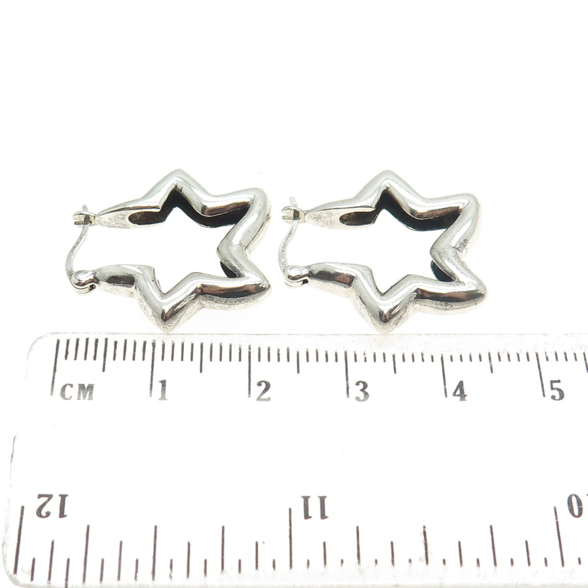 925 Sterling Silver Vintage Modernist Star Hoop Earrings