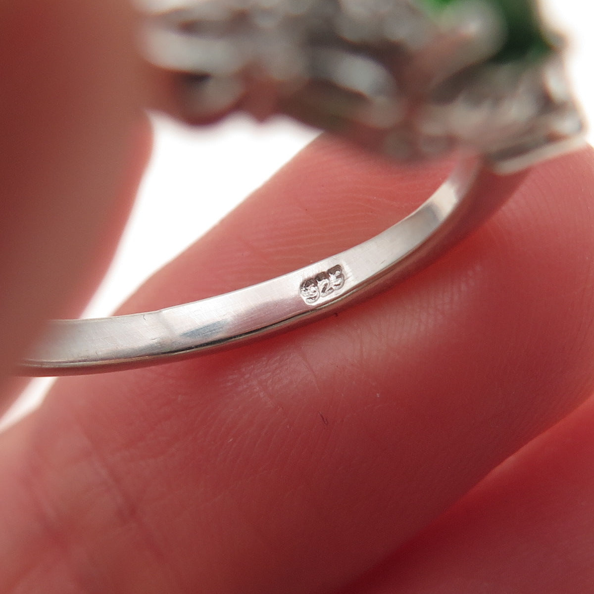 Chuck Clemency 925 Sterling Real Peridot & White Topaz Floral Ring Size 8.25