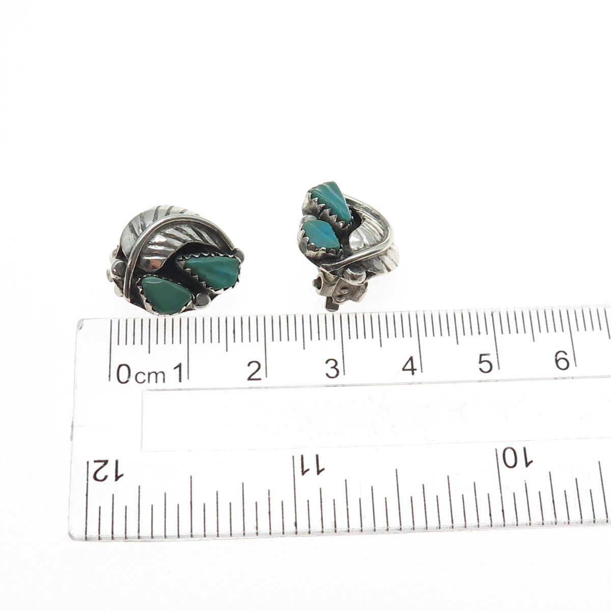 Old Pawn Sterling Silver Vintage Southwestern Turquoise Feather Clip On Earrings