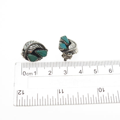 Old Pawn Sterling Silver Vintage Southwestern Turquoise Feather Clip On Earrings