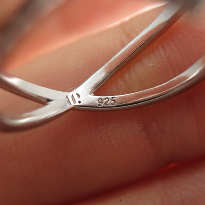925 Sterling Silver Blue & White C Z Crisscross Ring Size 7.25
