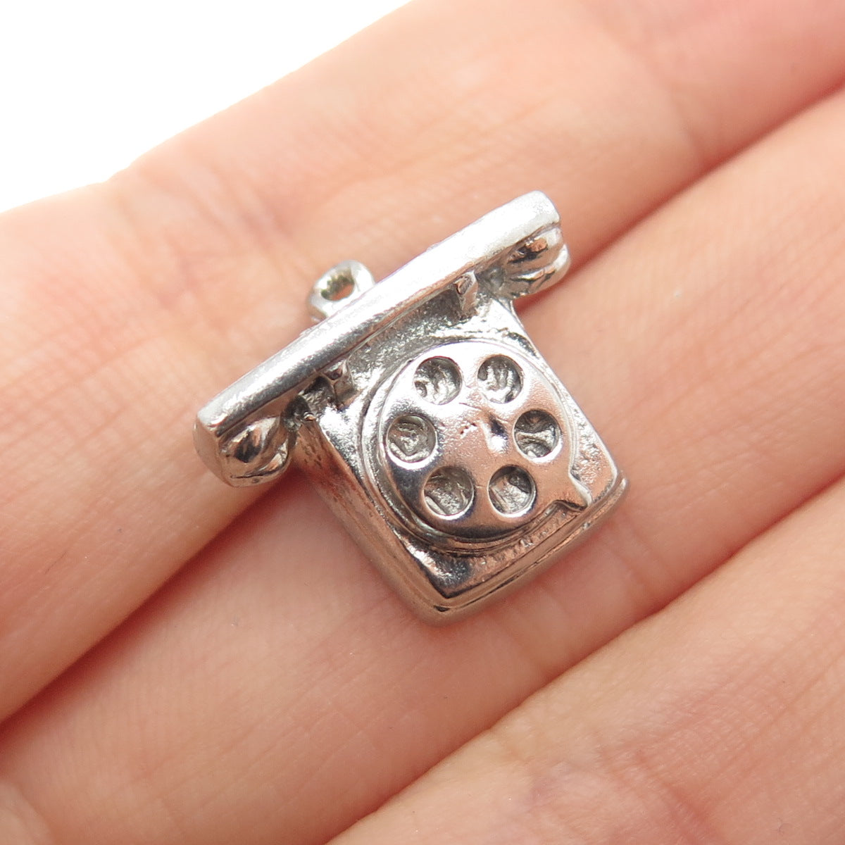 M&M MARK MERCY 925 Sterling Vintage Retro Rotary Phone Movable Mini 3D Pendant
